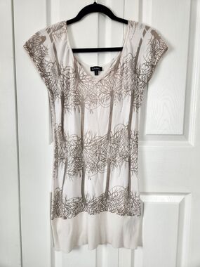 Le Chateau Cream Tunic Dress with Taupe Tree Motif